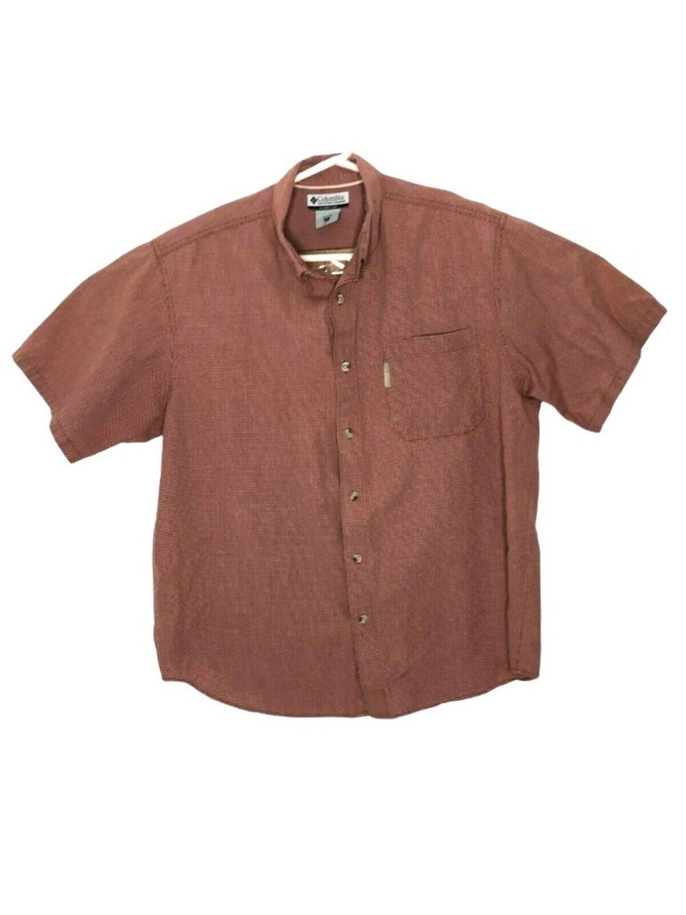 Columbia Button Down Shirt Mens XL Rust Dark Orange Checks Short Sleeves Pocket
